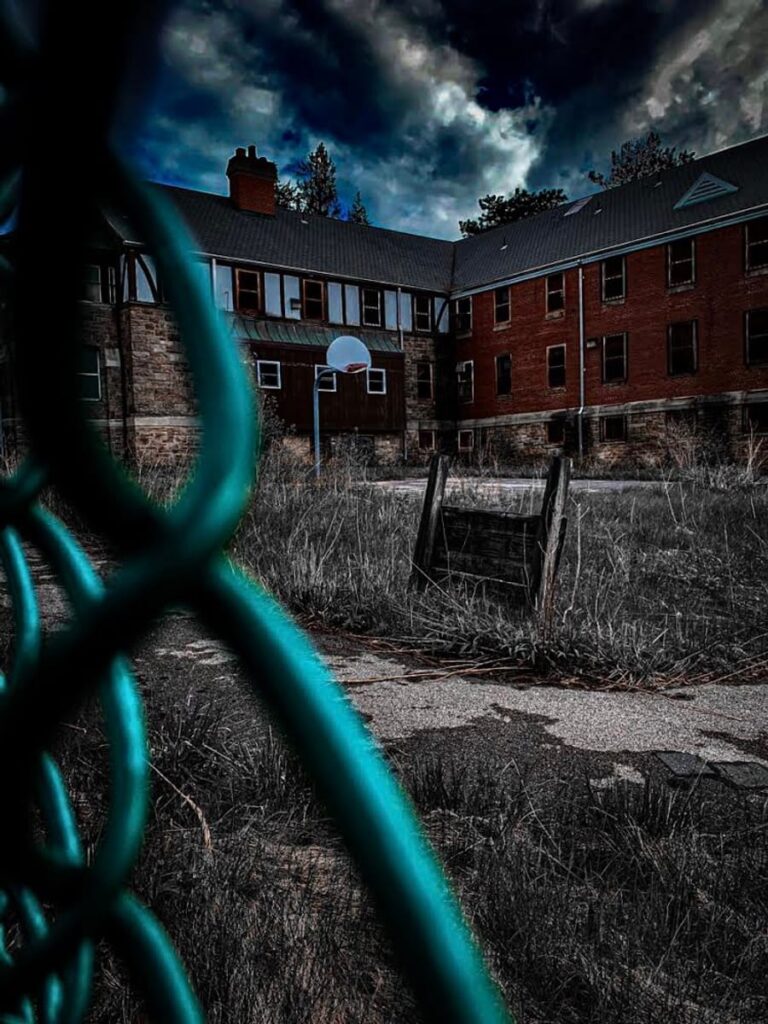 The disused courtyard of the haunted Cresson Sanatorium